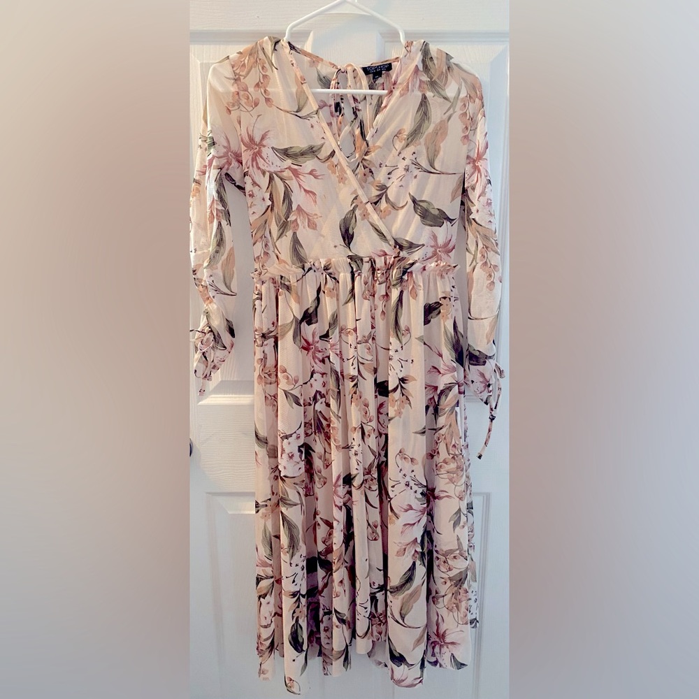 TOPSHOP Long Floral Light Pink Dress Size 8